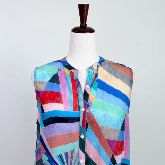 AP.NY Sleeveless Colorful Button-Up Cupro Top - Picture 4 of 10